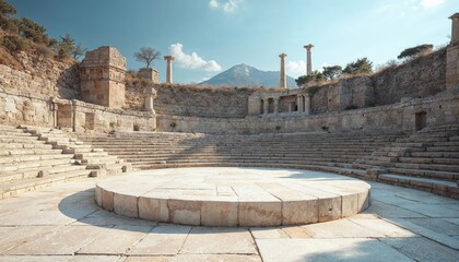 Ancient Roman amphitheater ruins. Concept of history, culture, and travel.