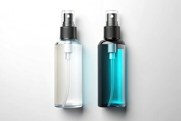 Sleek black cosmetic spray bottle mockup, clean white backdrop, showcasing impactful branding.