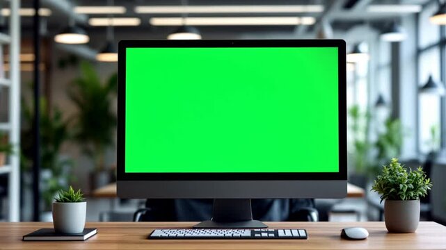 Modern Office Workspace: Blank iMac Screen Mockup