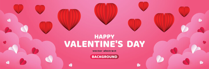 Valentine's Day concept frame. Vector illustration. 3d pink and white paper hearts on a geometric background. Cute love sale banner or greeting card	