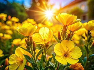 Obraz premium Sunlit evening primroses burst into architectural blooms of vibrant yellow.
