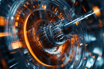 Complex gears and mechanisms in motion create a mesmerizing visual display of technology and precision engineering