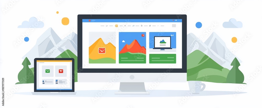 Aufkleber responsive web design on desktop and laptop.