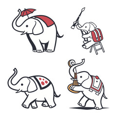 Fototapeta premium Elephant Animal Silhouettes art vector icon set design 