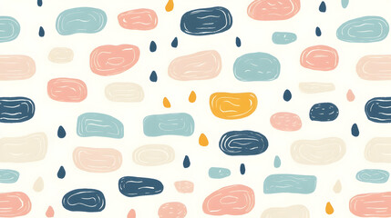 Abstract pastel shapes seamless pattern design, digital artwork for fabric, wallpaper, and website backgrounds