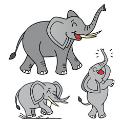 Elephant Animal Silhouettes art vector icon set design 