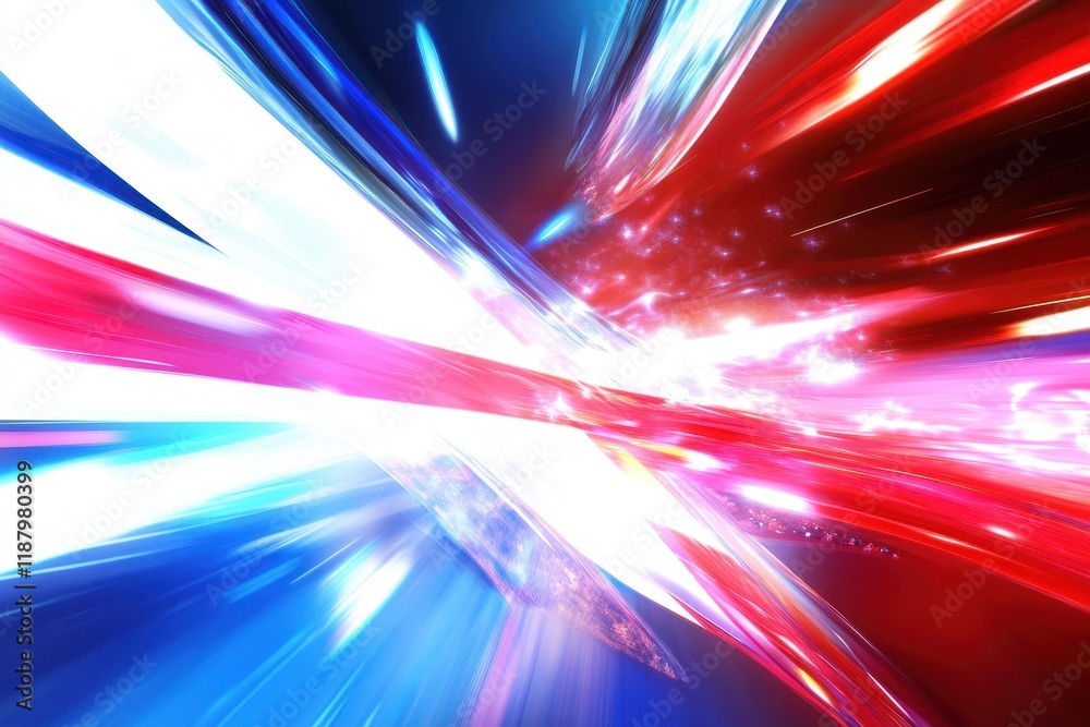 Wall mural dynamic abstract design featuring vibrant blue and red streaks of light in a mesmerizing pattern
