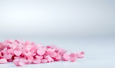 Pink hearts scattered on white background, romantic concept, studio shot, Valentine's Day card design
