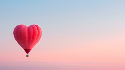 Fototapeta premium Pink heart-shaped hot air balloon soaring at dawn, peaceful sky, romantic travel