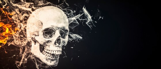 Fiery Skull in Smoke  Abstract Horror Background Image