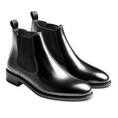 Black Leather Chelsea Boots with Elastic Side Panels Isolated on Transparent Background