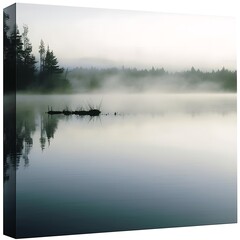 Fototapeta premium Serene Foggy Lake Morning With Trees Reflected