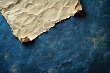 Vintage crumpled paper on rustic blue surface: textured background design