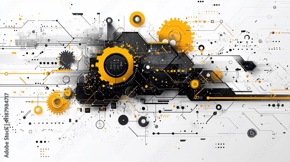 Aufkleber Abstract tech background with gears and circuits.
