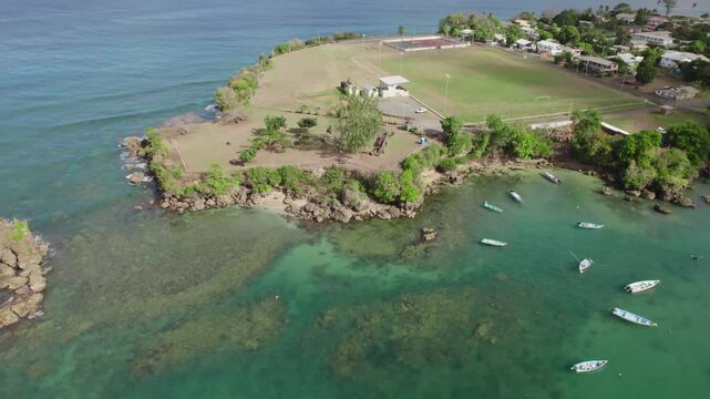 "The lush landscapes and sandy shores of Tobago, as seen from above in Fort ames, Plymouth