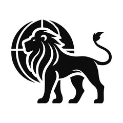 Powerful Lion Silhouette with Global Symbol