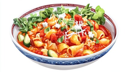 Vibrant pasta salad bowl culinary art isolated on white background high quality colorful ingredients fresh vegetables