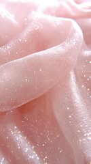Fototapeta premium Shimmering pink fabric draped, light backdrop.