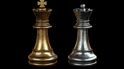 Fototapeta premium Golden and Silver Chess Queens: A Study in Contrast