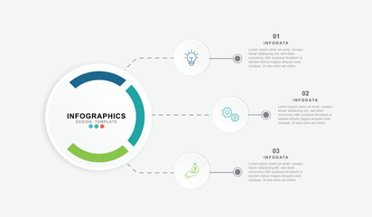 Circle chart infographic template with 3 options for presentations. vector illustration