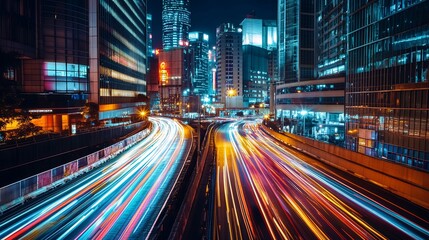 Obraz premium Night City Lights: Dynamic Streaks Across Urban Highway