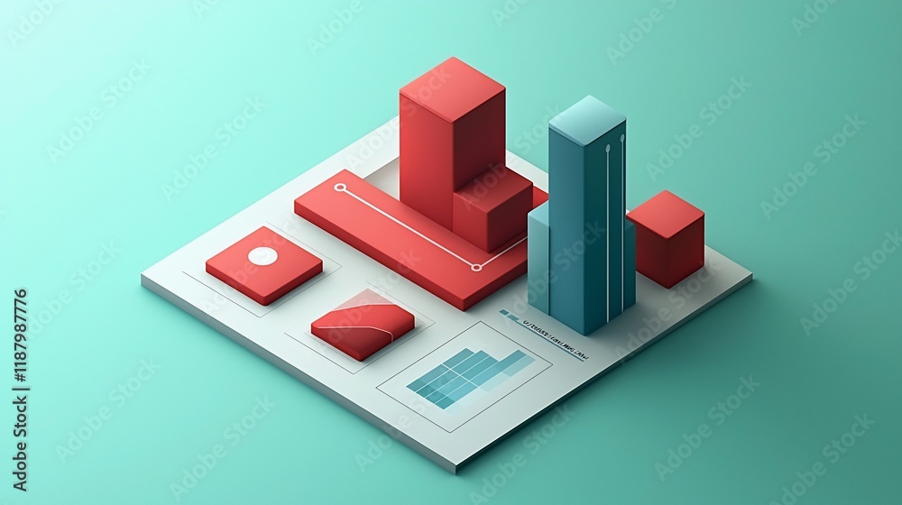 Poster Isometric 3D graph showing data analysis and growth.