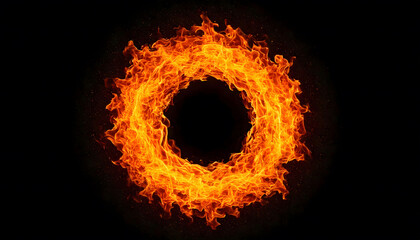 Fototapeta premium Ring of fire, vibrant orange red flames swirling dynamically on dark background, powerful, intensity, energy, power and dynamic visual branding.