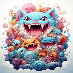 Fototapeta premium Whimsical Kawaii Cats in a Colorful Cloud of Joy By Generated AI