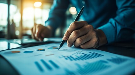 Business professional illustrating financial trends with data
Business professional holding a tablet displaying charts
Business professional analyzing strategic goals and outcomes
Accountant working w