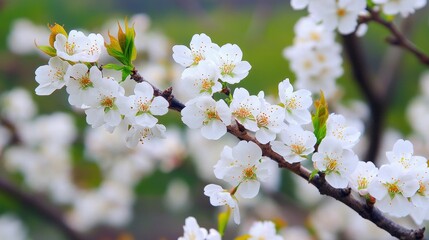 Beautiful white blossoms on a spring tree branch