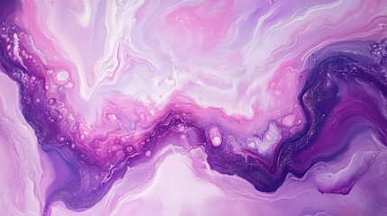 Abstract fluid art in shades of purple and white created with pouring technique