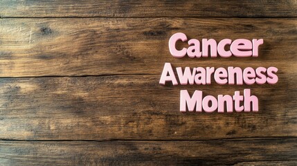 Fototapeta premium Pink Letters Representing Cancer Awareness Month on a Wooden Background Highlighting the Importance of Health Education and Community Support for Cancer Research Initiatives