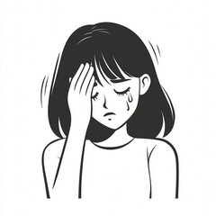 Graphic illustration of PCOS emotional pain woman in tears indoors