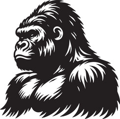 Gorilla Silhouette line art vector illustration on white background