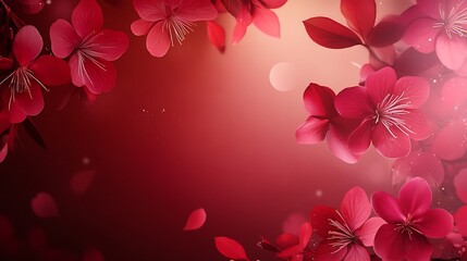Fototapeta premium Vibrant Red Blossoms Frame Soft Background