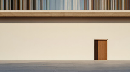 Fototapeta premium Modern architectural design features minimalism and clean lines with a wooden door