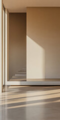 Fototapeta premium Sunlight casts soft shadows in a serene modern interior space during afternoon