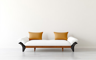 Modern minimalist design of a stylish sofa with accent pillows in bright living room