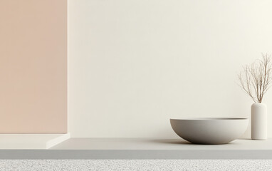 Modern minimalist design with neutral tones and decorative elements in a serene space