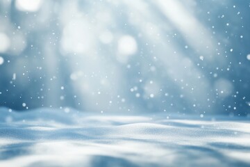 Snowy Winter Forest Scene Sunbeams, Snowfall, Background Blur, Product Display