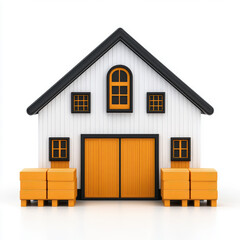 Modern Barn with Orange Cargo: A minimalist design.