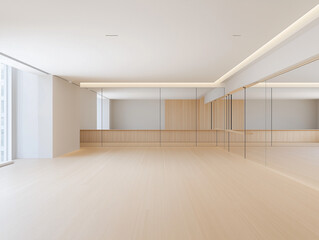 Obraz premium Dynamic Dance Studio with Mirrored Walls and Ballet Barre
