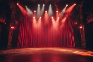 Theatrical performance stage empty venue visual art dramatic lighting center perspective artistic expression