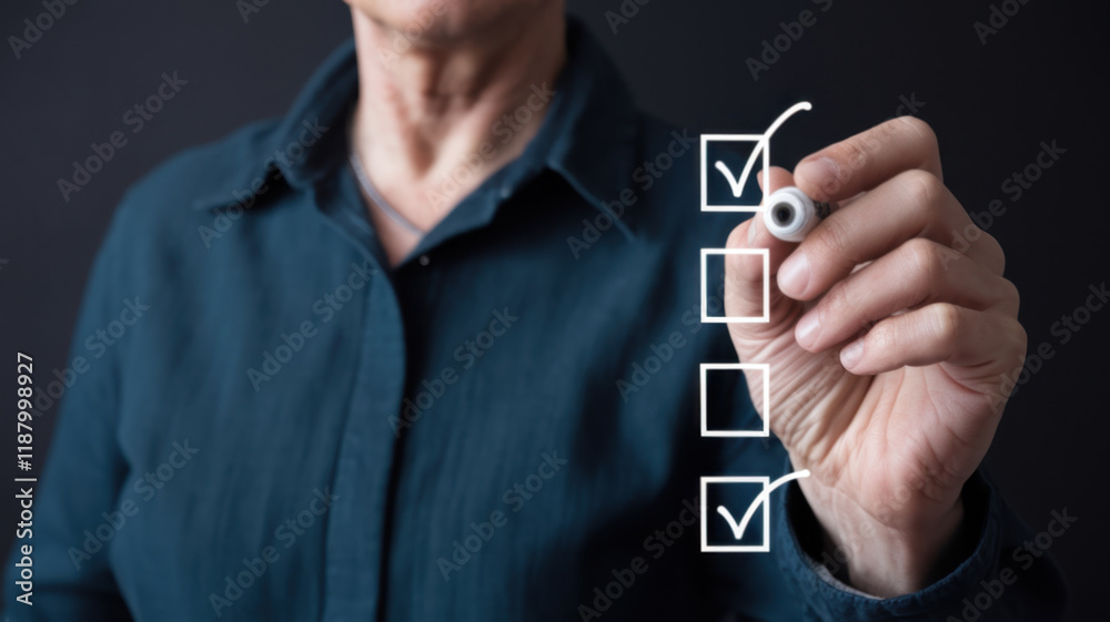 Poster businessman checking document approval sign for project acceptance and quality assurance assessment 