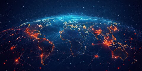 A networking illustration, showing digital connections between people and businesses worldwide.