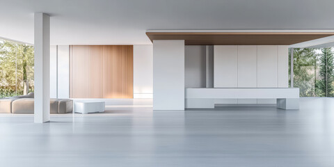 Fototapeta premium Modern interior design of a spacious living area with natural light and minimalist decor