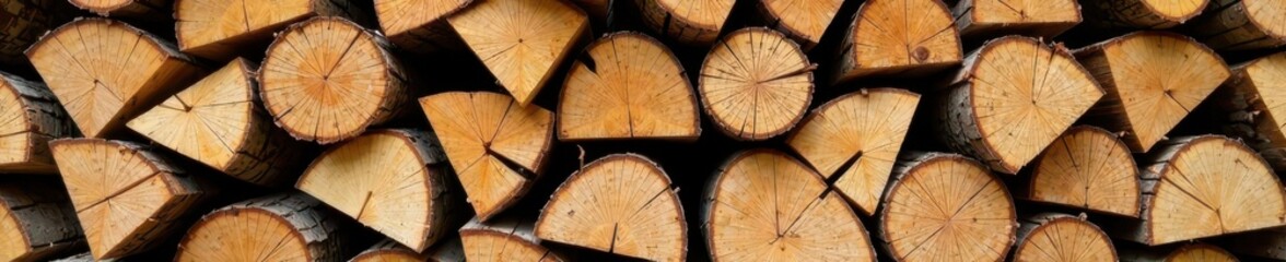 Naklejka premium Neatly stacked chopped firewood, ready for winter , dry, preparation