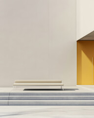 Fototapeta premium Modern outdoor seating area in minimalist architectural design at bright midday light