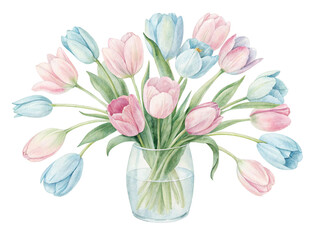 Fototapeta premium Colorful flower vases isolated on transparent background.