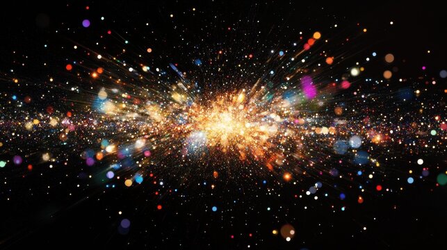 A bright abstract glitter background with explosive fireworks, evoking the celebration and joy of Christmas Eve or the th of July, filled with festive sparkle.